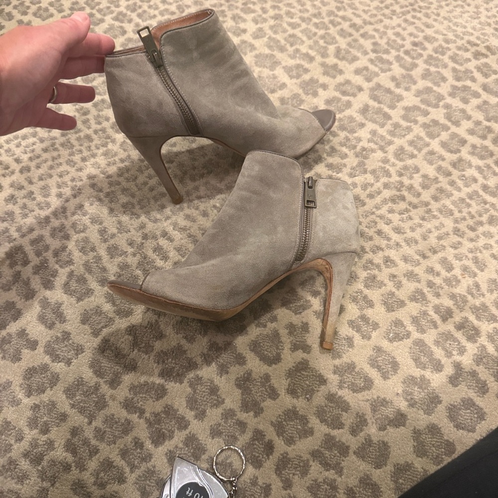 Joie Taupe Suede Peep-Toe Ankle Booties